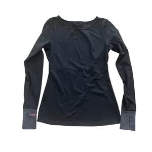 Jessica Simpson The Warm Up Athletic Shirt Size S  Black Long Sleeve Open Back